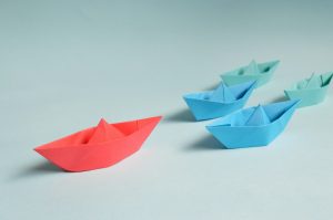 Group of boats following the leader